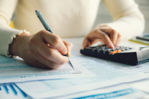 the girl writing exam's using calculator at New Westminster, BC 